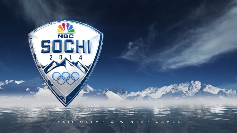Обои для рабочего стола Заставка канала NBC для Олимпийских игр в Сочи 2014 / Sochi 2014, на фоне моря у подножия гор (NBC XXII OLYMPIC WINTER GAMES)