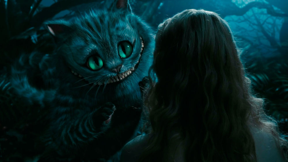 Обои для рабочего стола Чеширский Кот / Cheshire Cat улыбается Alice / Алисе из фильма «Алиса в стране чудес» / «Alice in Wonderland»