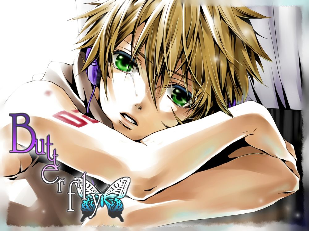 Обои для рабочего стола Vocaloid Kagamine Len / Вокалоид Кагамине Лен (Butterfly / Бабочка), арт мангаки Hakuseki