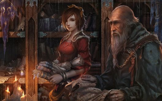 Обои на рабочий стол Декард Каин и Лия / Deckard Kain / Leah, арт к игре Diablo 3
