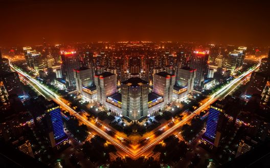 Обои на рабочий стол Вид на ночной Пекин, Китай / Beijing, China