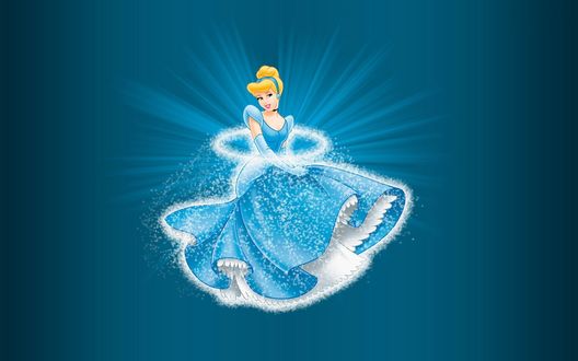 Обои на рабочий стол Золушка / Cinderella в голубом платье на синем фоне из мультфильма Золушка / Cinderella