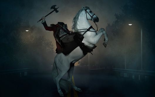 Обои на рабочий стол Сериал Сонная Лощина / Sleepy Hollow, всадник без головы размахивает топором