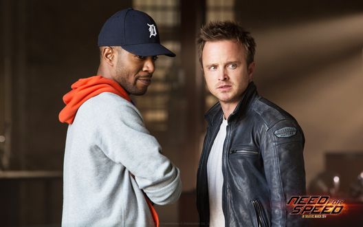 Обои на рабочий стол Новый фильм Need for Speed / Жажда скорости, актеры Тоби Маршалл / Toby Marshallи Аарон Пол / Aaron Paul (In theaters march 2014)