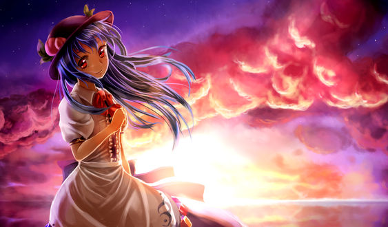Обои на рабочий стол Hinanawi Tenshi / Тэнси Хинанай из игры Touhou Project / Проект Восток, art by Shironeko Yuuki