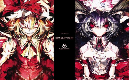 Обои на рабочий стол Ремилия и Фладр Скарлет / Remilia & Flandre Scarlet из серии игр Тохо / Touhou Project / Проект «Восток»