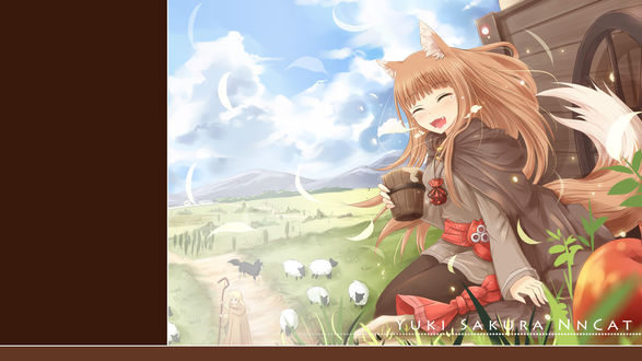 Обои на рабочий стол Horo / Хоро из аниме spice and wolf / Ookami to Koushinryou / Волчица и пряности, art by Nncat