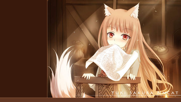 Обои на рабочий стол Horo / Хоро из аниме spice and wolf / Ookami to Koushinryou / Волчица и пряности, art by Nncat