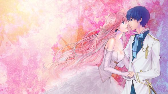 Обои на рабочий стол Влюбленная пара, vocaloids / вокалоиды Megurine Luka / Мегурин Люка и Kaito Shion / Кайто