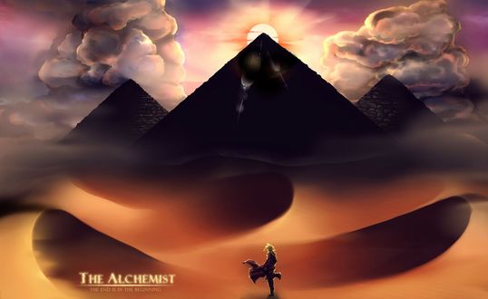 Обои на рабочий стол На фоне пирамид стоит парень, аниме The Alchemist The end is in the beginning / Стальной алхимик Конец является началом