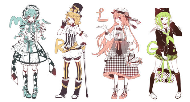 Обои на рабочий стол Vocaloid GUMI, Hatsune Miku, Kagamine Rin, Megurine Luka / Вокалоид Гуми, Хатцуне Мику, Кагамине Лен и Мегурине Люка, art by Itsia