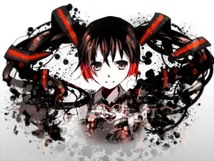 Обои на рабочий стол Vocaloid Hatsune Miku / Вокалоид Хатсунэ Мику в темном исполнении, art by Nou