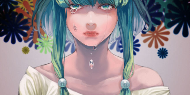 Обои на рабочий стол Vocaloid Hatsune Miku / Вокалоид Хатцуне Мику плачет