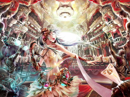 Обои на рабочий стол Vocaloid Miku Hatsune / Вокалоид Мику Хатсуне в оперном зале
