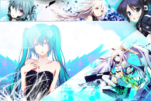 Обои на рабочий стол Vocaloid Hatsune Miku / Вокалоид Хатцуне Мику и Black Rock Shooter / Стрелок с черной горы из аниме Black Rock Shooter / Стрелок с черной горы