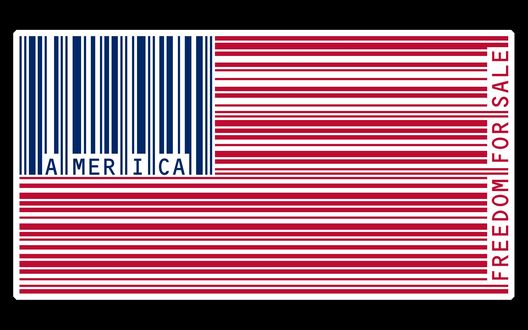 Обои на рабочий стол Сине-красный штрихкод в форме американского флага (America, freedom for sale / Америка, свободна для продажи)