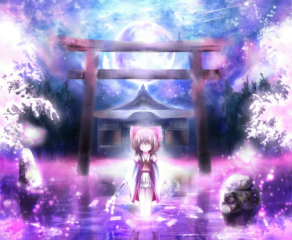 Обои для рабочего стола Hakurei Reimu / Рейму Хакурей из игры Проект Восток / Touhou Project, art by apple228