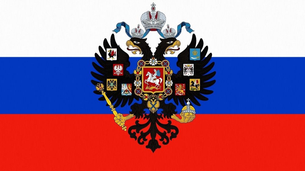 Обои для рабочего стола Герб на фоне флага России / Russia