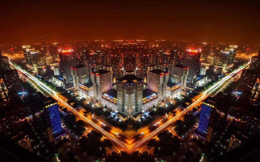 Обои для рабочего стола Вид на ночной Пекин, Китай / Beijing, China