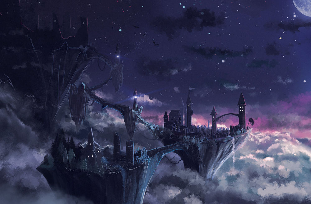 Обои для рабочего стола Ночной город над облаками, художник Sylar113