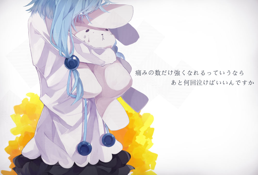 Обои для рабочего стола Vocaloid Hatsune Miku / Вокалоид Хатцуне Мику обнимает игрушечного кролика