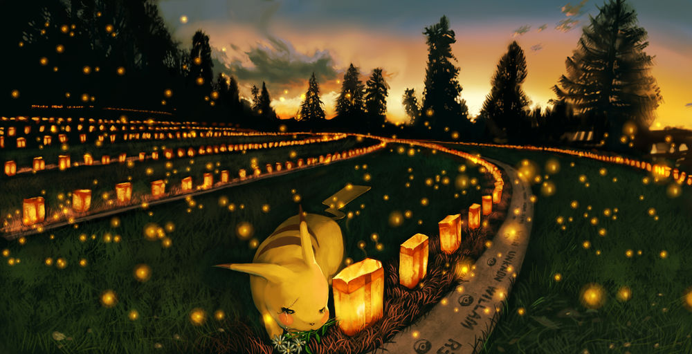 Обои для рабочего стола Пикачу / Pikachu из аниме Покемон / Pokemon, art by abe