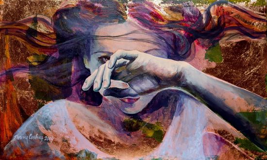 Обои на рабочий стол Девушка прикрыла лицо рукой, художник Dorina Costras