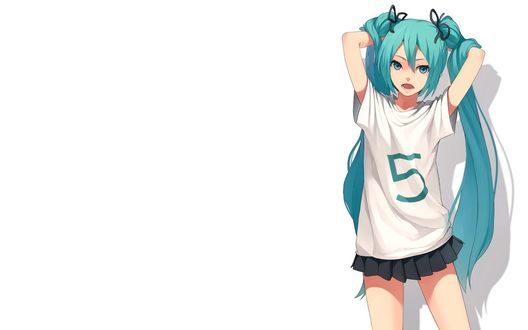 Обои на рабочий стол Обои Vocaloid Hatsune Miku / Вокалоид Хатцуне Мику на белом фоне