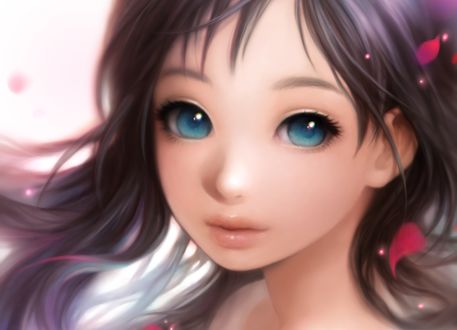 Обои на рабочий стол Лицо голубоглазой девушки крупным планом, art by Airspace