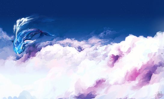 Обои на рабочий стол Кит плавает в облаках, by Ominoux