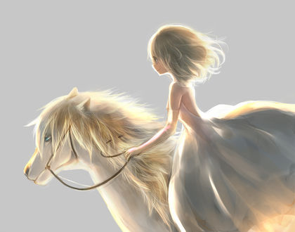 Обои на рабочий стол Девушка на лошади, art by mari (milkuro-cat)