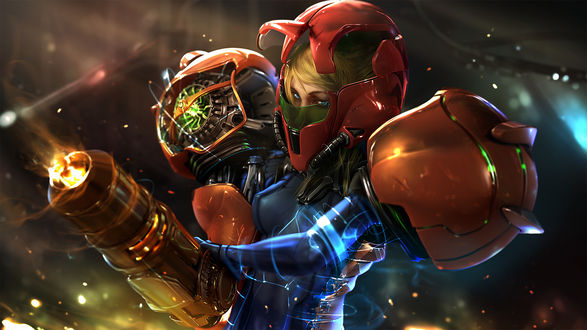 Обои на рабочий стол Samus Aran / Самус Аран в защитном костюме, из игры Metroid