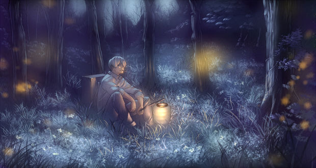 Обои на рабочий стол Ginko / Гинко из аниме Мастер Муси / Mushishi, art by chevasis