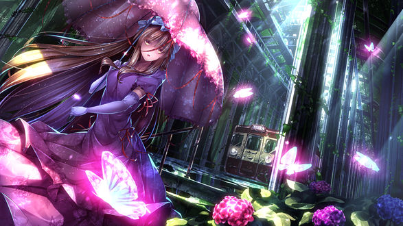 Обои на рабочий стол Yakumo Yukari / Якумо Юкари из игры Project Touhou / Проект Восток, art by Ryosios