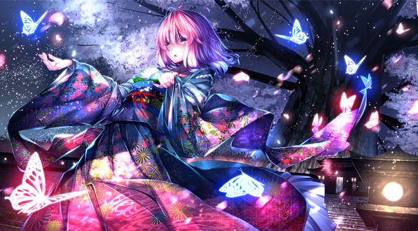 Обои на рабочий стол Ююко Сайгедзи / Yuyuko Saigyouji из игры Проект Восток / Touhou Project, art by Ryosios