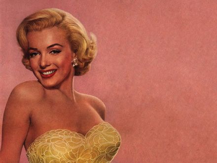 Обои на рабочий стол Американская киноактриса Мэрилин Монро / Marilyn Monroe на розовом фоне