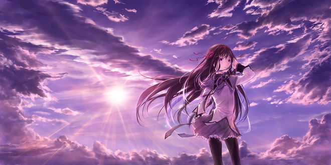 Обои на рабочий стол Хомура Акэми / Homura Akemi из аниме Mahou Shoujo Madoka Magica / Девочка-волшебница Мадока Магика