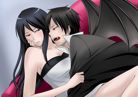 Обои на рабочий стол Orihara Izaya / Орихара Изая и Yagiri Namie / Ягири Намие из аниме Durarara / DRRR / Дюрарара / Всадник без головы