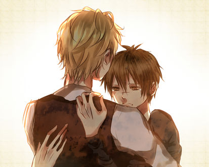 Обои на рабочий стол Orihara Izaya / Орихара Изая и Heiwajima Shizuo / Хэйваджима Шизуо из аниме Durarara / DRRR / Дюрарара / Всадник без головы