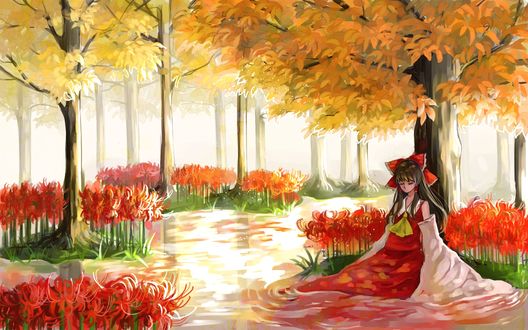 Обои на рабочий стол Рэйму Хакурэй / Reimu Hakurei из игры Проект «Восток» / Touhou Project