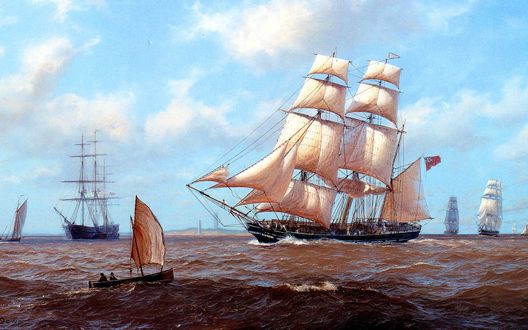 Обои на рабочий стол Корабли в море на фоне неба