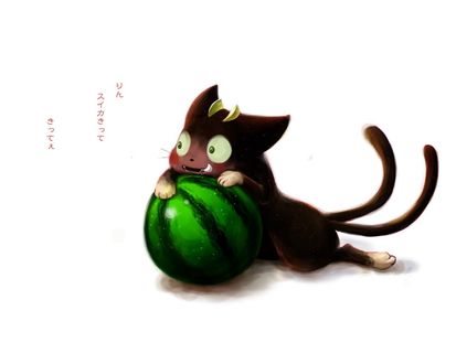 Обои на рабочий стол Куро / Черныш из аниме Ao no Exorcist / Blue Exorcist / Синий экзорцист с арбузом