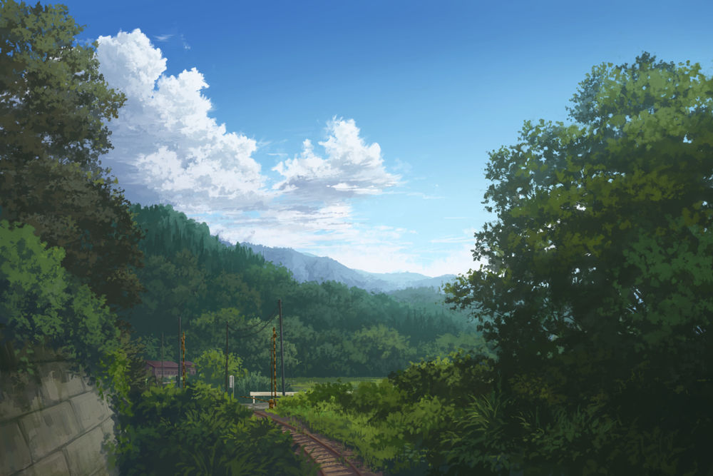 Обои для рабочего стола Железнодорожный переезд, art by Juuyonkou