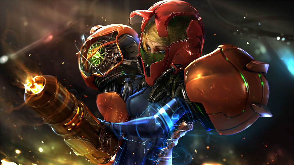Обои для рабочего стола Samus Aran / Самус Аран в защитном костюме, из игры Metroid