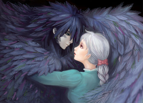 Обои на рабочий стол Howl / Хаул и Sophie Hatter / Софи Хаттер из аниме Howls Moving Castle / Ходячий замок Хаула