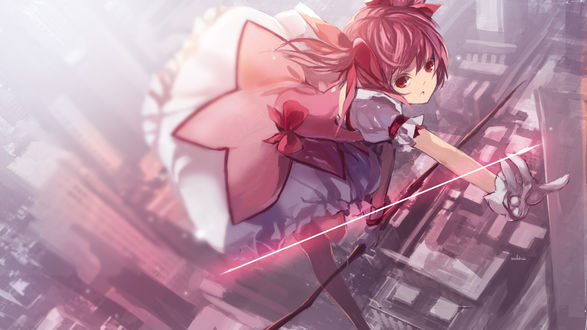 Обои на рабочий стол Madoka Kaname / Мадока Канамэ из аниме Mahou Shoujo Madoka&;Magika / Девочка-волшебница Мадока