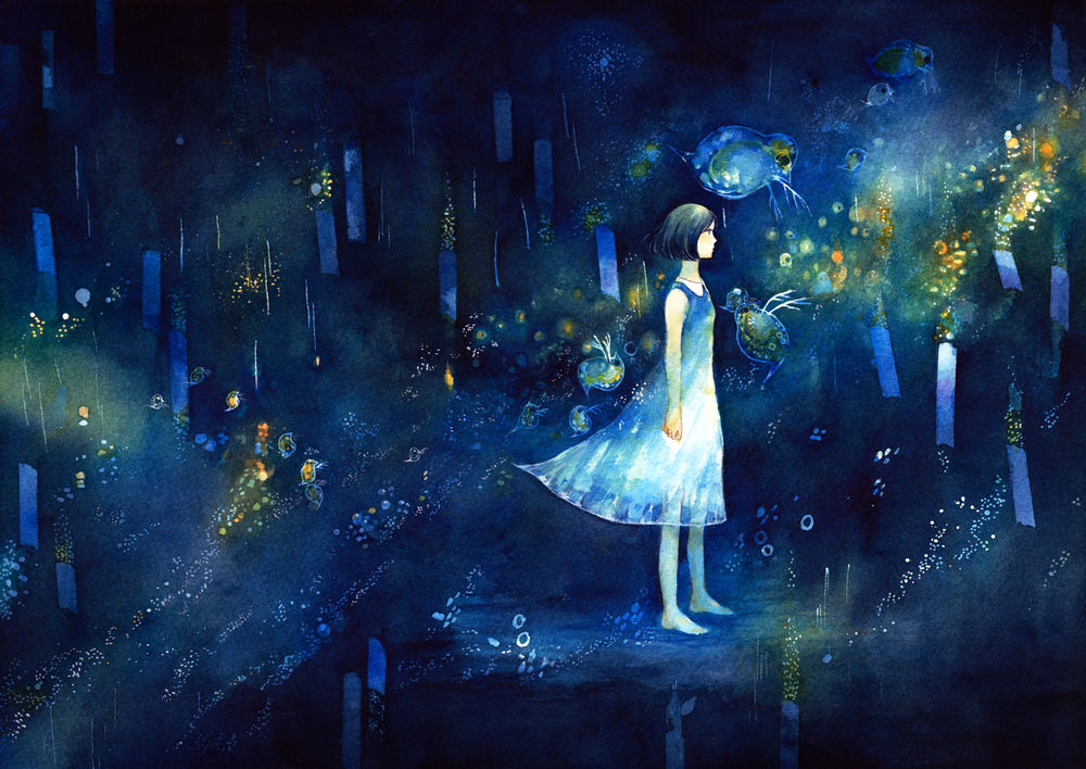 Обои для рабочего стола Девушка стоит около воды, art by nibixx