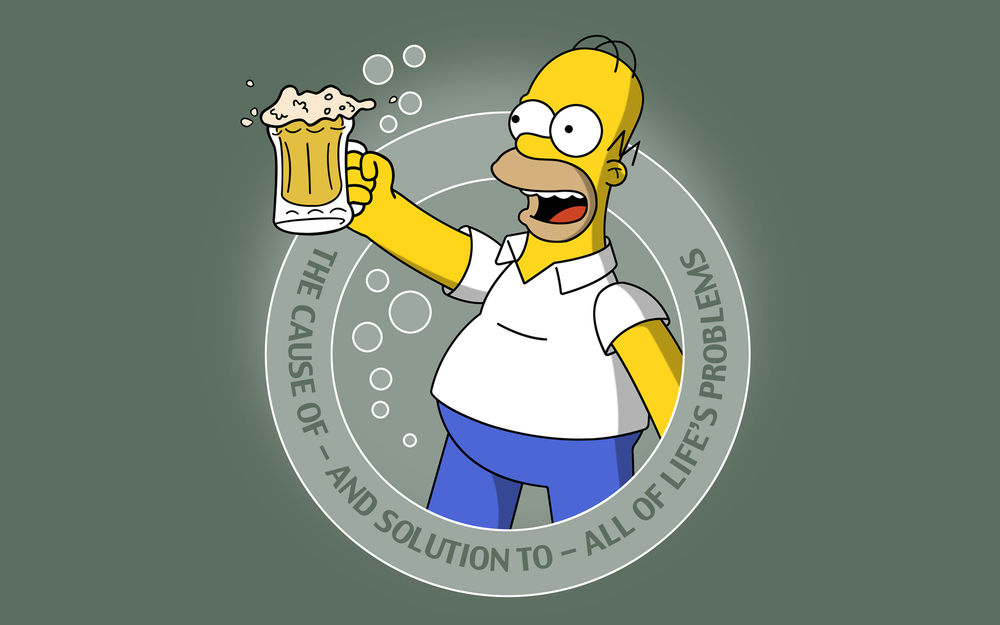 Обои для рабочего стола Улыбающийся Гомер Симпсон / Homer Simpson с кружкой пива