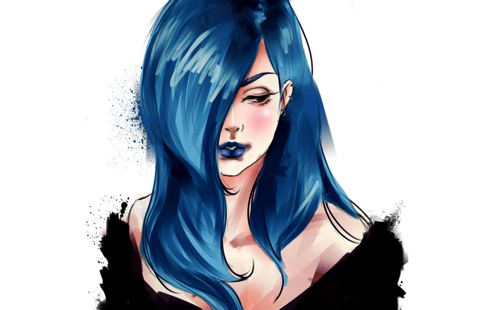 Anime woman with blue hair