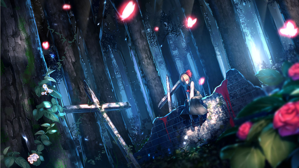 Обои для рабочего стола Rumia / Румия из игры Проект Восток / Touhou Project, art by ryosios